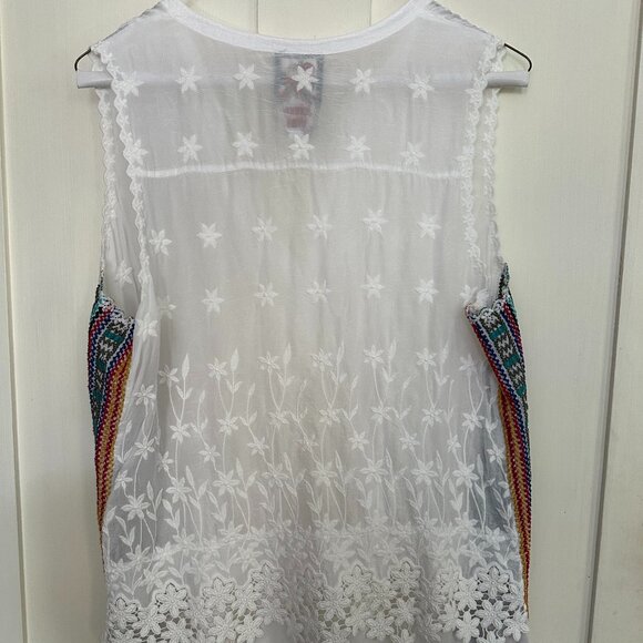 Johnny Was sheer white embroidered sleeveless blouse size S - Picture 3 of 4
